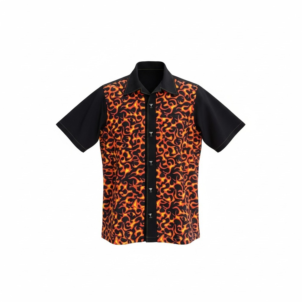 Vintage Casino Wear‎ Shirt Mens L  Retro Flames Fire Bowling Camp Button